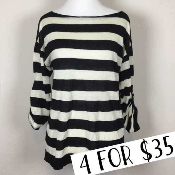 J. Crew Tops - J. Crew black cream striped linen silk top medium